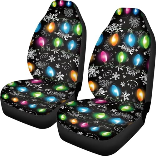 Christmas Lights Car Seat Covers Full Set of 2, Cloth Seat for Auto Front Seats, Black Bucket Seat Covers for Cars Washable and Breathable Car Accessories for Sedan Truck SUV - color: Christmas Lights