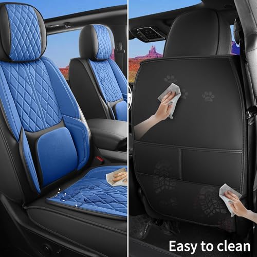Custom Fit Chevy Silverado GMC Sierra 1500 2007-2026 2500/3500 HD Crew Cab Full Set Car Seat Covers - 5 Pack, Premium Faux Leather Truck Seat Protector with Airbag Compatible Design, BlackBlue - color: BlackBlue, size: Full Set