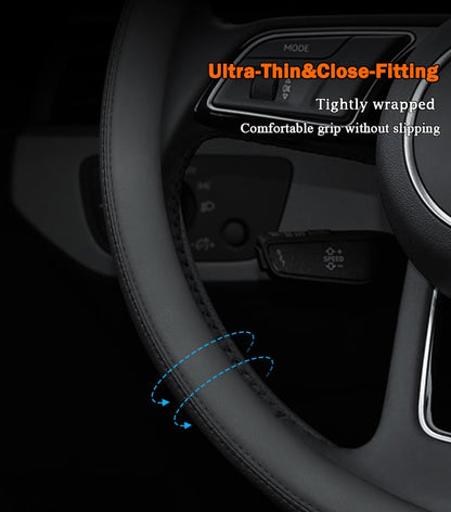 D-Shaped Steering Wheel Cover for Kia Soul K5 Forte Optima Stinger Seltos EV6 2021 2022 2023 2024 2025 2026 Accessories, Black Microfiber Leather with Breathable Holes 14.5-15 inches