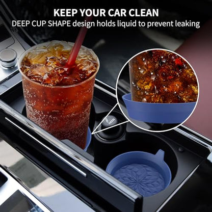 ME.FAN Car Cup Coasters [4 Pack] Silicone Cars Coasters - Universal Non-Slip Recessed Interior Accessories - Cup Holder Inserts Navy Blue - color: 4pack-navy Blue