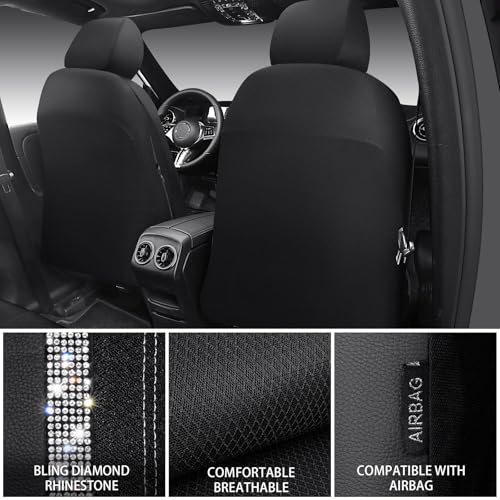 CAR PASS Memory Foam Mesh Bling Diamond Car Seat Cover 2 Front Seat Breathable Soft Sponge Universal Shining Glitter Sparkly Crystal Fit Armrest Automotive Truck SUV Cute Women Girl, Silver Rhinestone - color: Silver Mesh, size: Two Front Seats