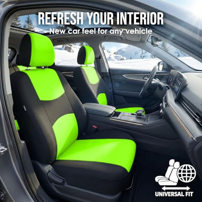 FH Group Car Seat Covers Full Set Cloth - Universal Fit Automotive Seat Covers, Low Back Front Seat Covers, Solid Back Seat Cover, Washable Car Seat Cover for SUV, Sedan and Van Green - color: Green, style: Seat Cover Full Set