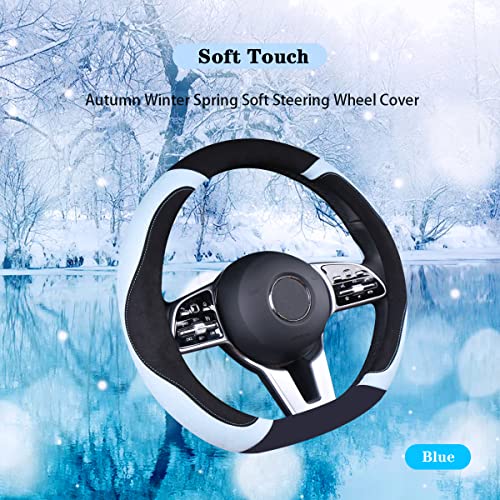 Soft Suede D Shape Steering Wheel Cover, Warm Steering Wheel Cover Fashion Universal 15 inch, Light Blue - color: D Light Blue, size: D Shape