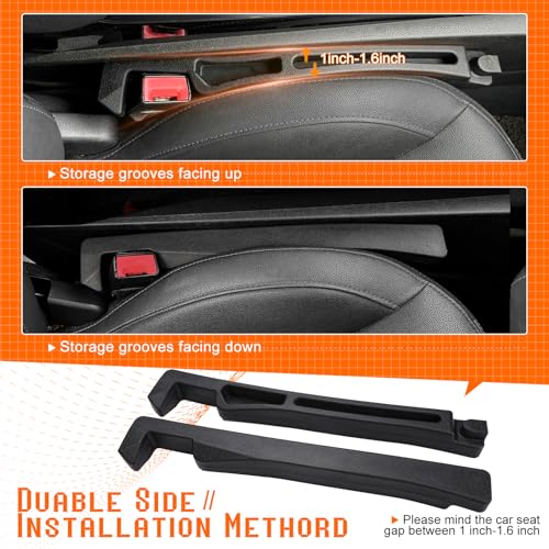 Car Seat Gap Filler - Seat Side Gap Filler with Organizer & Hook Prevent Items from Falling Universal Fit Car SUV Truck, Pack of 2 Black
