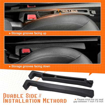 Car Seat Gap Filler - Seat Side Gap Filler with Organizer & Hook Prevent Items from Falling Universal Fit Car SUV Truck, Pack of 2 Black