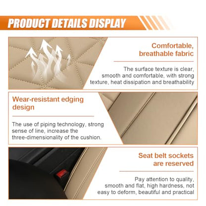 Luxury Faux Leather Car Seat Cover, Anti-Slip Waterproof Universal Front Bottom Seat Protector with Storage Pocket, Triangular Pattern Vehicle Seats Cushion for Sedans, SUVs, Trucks (Beige) - color: Beige