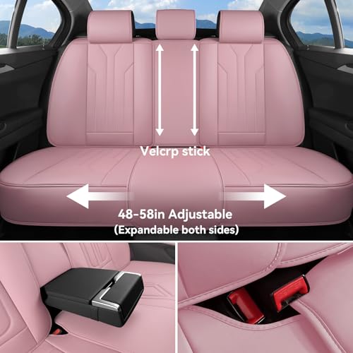 Car Seat Covers Full Set,5 Seat Leather Seat Covers for Cars,Pink Front Seats and Back Seat Cover,Waterproof Car Seat Cushion Protectors,Universal Fit for Most Cars SUV Trucks - color: Pink