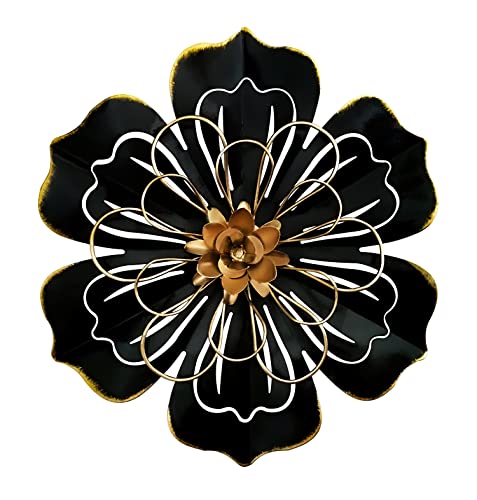 Metal Flower Wall Art Decor, 8.3" Rustic Modern Floral Sculpture, Distressed Iron Wall Hanging Home Decoration Accent Artworks for Indoor Kitchen Bedroom Living Room Office Outdoor Garden Patio - 06 - color: 06-Black Gold