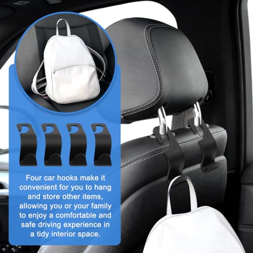 Car Tissue Box Holder, Backseat Rectangular Napkin Holder with 4 Hooks, Small 7.5in PU Leather Napkin Organizer with Metal Ring for Easy Pulling, Fits Headrest, Dashboard & Sun Visor(Color:Black)