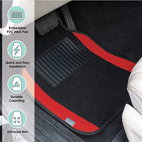FH Group Automotive Floor Mats – Universal Fit Premium Carpet Car Mats with Driver Heel Pad, Full Set for Cars, SUVs & Trucks - Red - color: Red