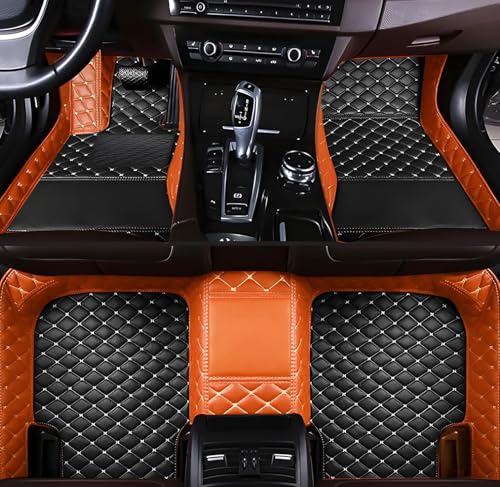 Customize Car Floor Mats for 99% Sedan SUV Sports Car All Weather Leather Full Coverage Waterproof Non-Slip Vehicle Lining Pads (Black Orange Stitching) - color: Black orange Stitching