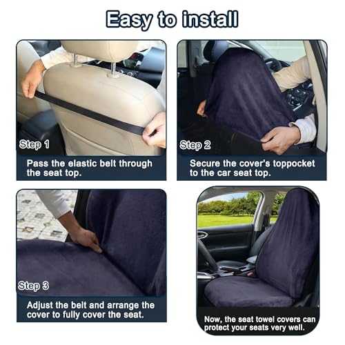 Car Seat Towel Cover, 2pcs Universal Front Seat Protector for Cars, SUVs and Trucks, Sweat Towel Car Seat Cover for Gym, Yoga, Swimming, Pets and Family Travel, Navy - color: Black