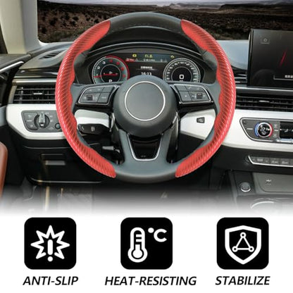 2pcs Universal Fit Carbon Fiber Steering Wheel Cover, Anti-Skid Steering Wheel Cover/Segmented Steering Wheel Protector/Car Interior Accessories (red) - color: red