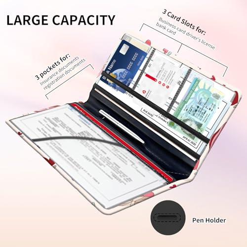 Premium Car Registration and Insurance Card Holder, Cute PU Leather Car Document Holder, Vehicle Glove Box Car Organizer with Magnetic Closure for Driver License, Cards Pink Mushroom - color: Pink Mushroom