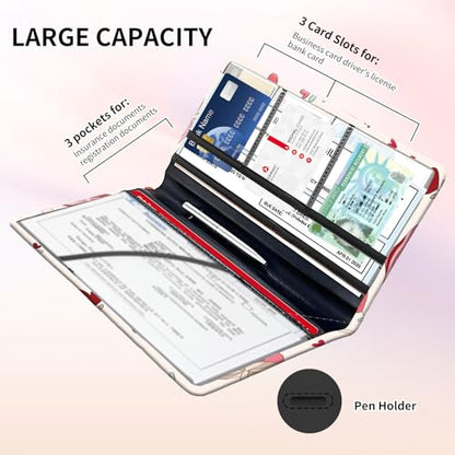 Premium Car Registration and Insurance Card Holder, Cute PU Leather Car Document Holder, Vehicle Glove Box Car Organizer with Magnetic Closure for Driver License, Cards Pink Mushroom - color: Pink Mushroom