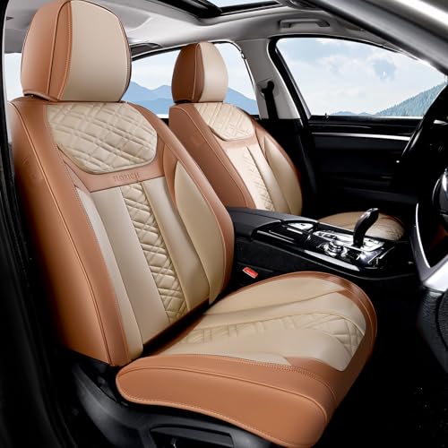 Seat Covers, Front Seat Covers 2 PCs, Automotive Seat Cover for Cars, Luxury Leather Universal Seat Cover Accessories Fit for Most Cars SUV Truck Sedans(Beige) - color: Beige, size: Frontpair