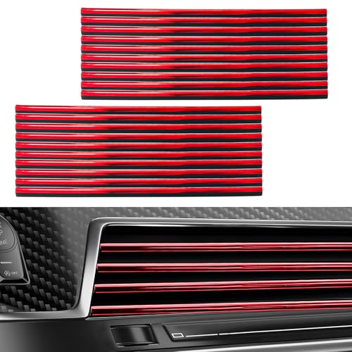 20 PCS Car Air Conditioner Decoration Strips, Waterproof Straight Air Vent Outlet Decorative Trim, Bendable Vent Strip Interior Decor for Most Vehicles, Car Accessories (Shiny Red) - color: Shiny Red