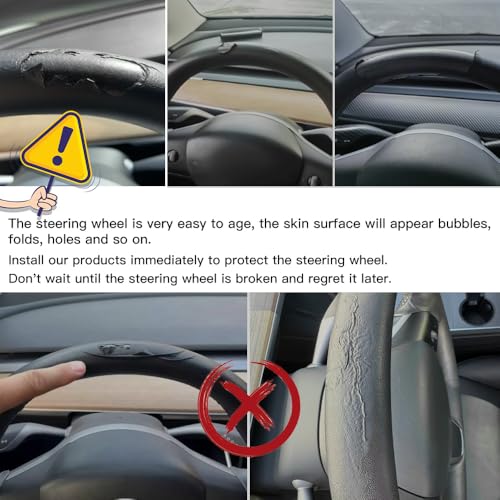 JSWAN Real Carbon Fiber Steering Wheel Cover for Tesla Model 3 2017 to 2023 Model Y 2020 to 2024 Steering Wheel Cover Steering Wheel Wrap Protector Interior Accessories (Bright Black Upper Part)
