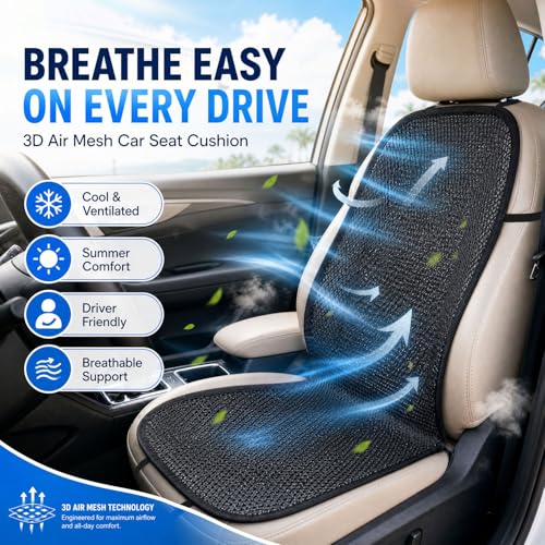 1Pcs Summer Cooling Breathable 3D Air Mesh Car Seat Cushion Pad Cover Universal Fit for Car Truck Pickup SUV Bus Driver's Seat (Black)
