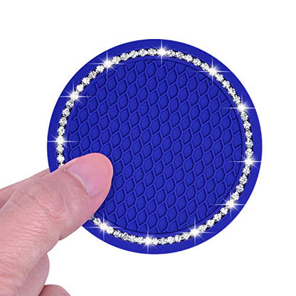 Bling Car Coasters, Wisdompro 2 Pack PVC Car Cup Holder Insert Coaster - Anti Slip Universal Vehicle Interior Accessories Crystal Glitter Cup Mats for Women and Men (2.75" Diameter, Blue) - color: Blue
