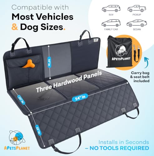 APetsPlanet Dog Car Seat Cover for Back Seat Hard Bottom - Waterproof Backseat Extender for Dogs - Pet Hammock for Car, Truck, SUV - Protector Bed with Mesh Window & Storage - Black, No Door Covers - style: Black - No Door Covers
