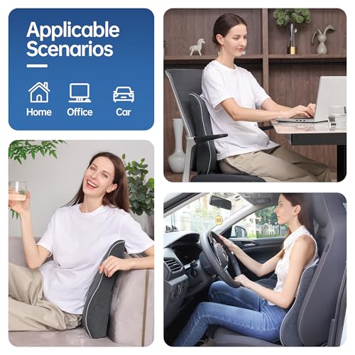 Plush Comfortable Memory Foam Lumbar Support Pillow - Soft Back Cushion for Office Chair, Car Seat, Gaming Chair - Ergonomic Lower Back Pain Relief with Adjustable Straps & Washable Cover-Dark Grey