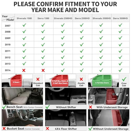 YITAMOTOR Floor Mats Fit for 2007-2013 Chevrolet Silverado/GMC Sierra 1500&2007-2014 Silverado/Sierra 2500 HD/3500 HD Crew Cab, TPE All Weather Floor Liners, 1st & 2nd Row Mats Set Accessories, Black - style: 07-13 1500 & 07-14 2500/3500 HD Crew Cab Bench