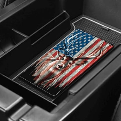 Leather Car Registration and Insurance Card Holder, Cute Car Accessories Vehicle Glove Box Car Organizer for Documents, Cards, License Deer American Flag - color: Deer American Flag