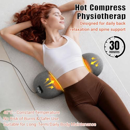 3-in-1 Electric Lumbar Support Pillow with Heat, Vibration and Traction, Triple Fusion Low Back Massager for Pain Relief Deep Tissue, Ergonomic Memory Foam Lumbar Support Massager for Car/Bed/Office