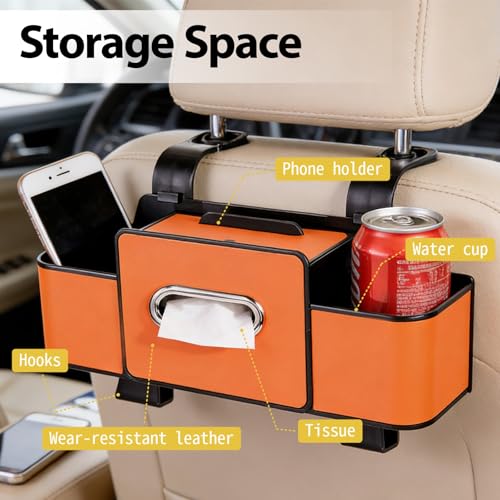 ZenChef Three-in-one Car Organizers and Storage, 2025 New Multi-function Car Tissue Holder, Multi-function Backseat Car Organizer with Cup Holder, Tissue Box, Hook (brown) - color: Brown
