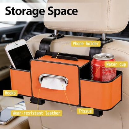 ZenChef Three-in-one Car Organizers and Storage, 2025 New Multi-function Car Tissue Holder, Multi-function Backseat Car Organizer with Cup Holder, Tissue Box, Hook (brown) - color: Brown