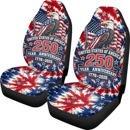 American Flag 250th Anniversary Patriotic Car Seat Covers Full Set of 2, Eagle Patriotic Seat for Auto Front Seats, Tie Dye Breathable Car Accessories for Sedan Truck SUV - color: American Flag 250th