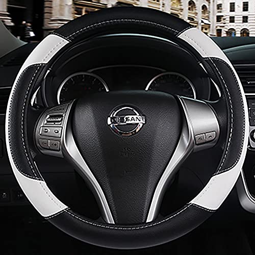 Leather Car Steering Wheel Cover, Non-Slip Car Wheel Cover Protector Breathable Microfiber Leather Universal Fit for Most Cars(White) - color: White