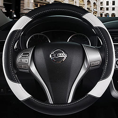 Leather Car Steering Wheel Cover, Non-Slip Car Wheel Cover Protector Breathable Microfiber Leather Universal Fit for Most Cars(White) - color: White