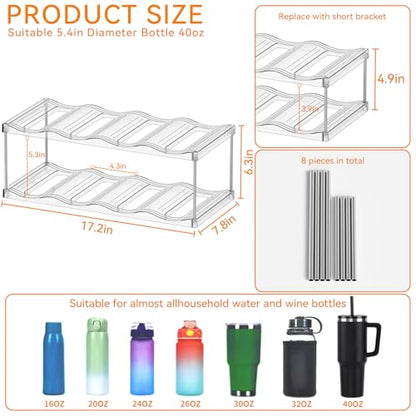 Yieach 2 Pack Stackable Water Bottle Organizer for Stanley,Yeti 40 oz and Tumbler Organizer,2 Tier Waterbottle Storage Rack,Clear Acrylic Cup Organizers for Kitchen Cabinets,Countertop,Pantry Shelf - size: 2 Tier(2 Set) Hold 16 Bottle