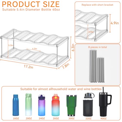 Yieach Stackable Water Bottle Organizer for Stanley,Yeti 40 oz and Others Tumbler Organizer,2 Tier Waterbottle Storage Rack,Clear Acrylic Cup Organizers for Kitchen Cabinets,Countertop,Pantry Shelf - size: 2 Tier Hold 8 Bottle
