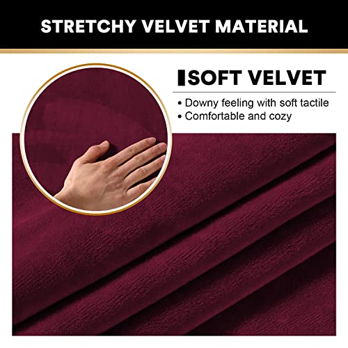 2 Pack Thick Velvet Stretch Armrest Covers for Chairs and Sofas - Non Slip Armchair Protectors, Burgundy - color: Burgundy