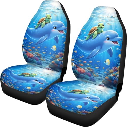 Dolphin Fish Seat Covers for Cars Front Seat, Sea Turtle Two Pack Front Seat Covers Car Seat Protectors Universal SUV Truck Van Sedans Automotive Interior Covers - color: Dolphin Sea Fish
