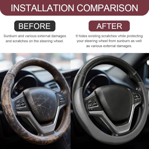 Car Steering Wheel Cover, Durable Leather Cover with Anti-Slip Lining, Microfiber PU Leather Elastic Steering Wheel Protector, Comfortable Non-Slip Steering Wheel Covers for Autos (Grey) - color: Grey