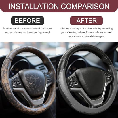 Car Steering Wheel Cover, Durable Leather Cover with Anti-Slip Lining, Microfiber PU Leather Elastic Steering Wheel Protector, Comfortable Non-Slip Steering Wheel Covers for Autos (Grey) - color: Grey