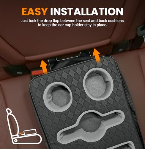 Car Cup Holder, Back Seat Cup Holder for Car, Truck Bed Organizer Boat Couch Bottle Holder Tray Expander Automotive Rear Seat Storage Accessories Pu Leather Fit for Coffee Drink Food - size: 15 X 10X 5.3Inch