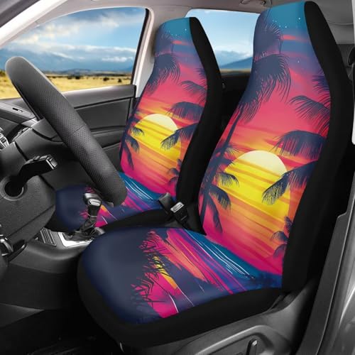 Dreaweet Hawaiian Car Seat Covers Front Seats Only for Women Sunset Beach Design Seat Cover for Carseat Protection 2 Pack Universal High Back Bucket Seat Covers for Cars SUV Trucks Sedan - color: Hawaiian Sunset