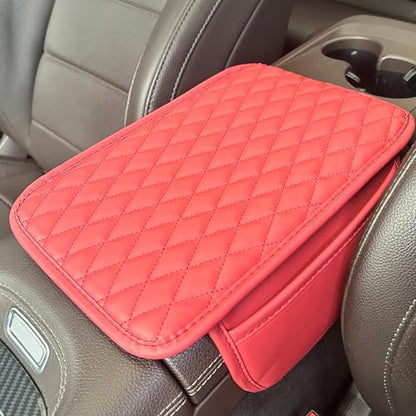 Upgraded Car Middle Center Console Cover with 2 Storage, Universal Microfiber Leather Car Armrest Cover Cushion Universal Vehicle Middle Console Cover, Most Vehicle, SUV, Truck. (Red)