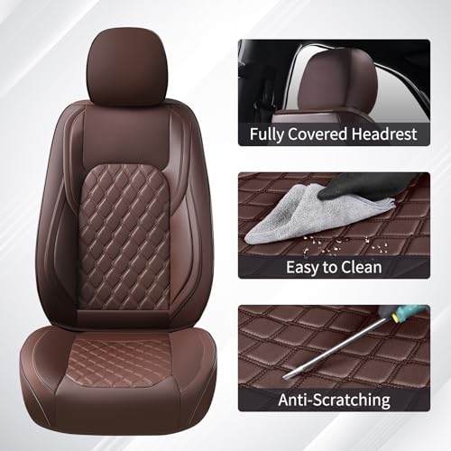Huidasource Fit for Coffee Chevy Silverado Seat Covers, GMC Sierra Seat Covers, Thickened Nappa Leather Truck Seat Cover 2007-2013&2019-2025 1500, 2020-2025 2500HD 3500HD Crew Double Extended Cab - color: Coffee, size: Full Set 2007-2013&2019-2025 (Flat B