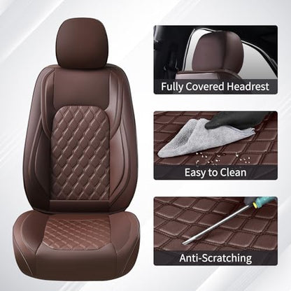 Huidasource Fit for Coffee Chevy Silverado Seat Covers, GMC Sierra Seat Covers, Thickened Nappa Leather Truck Seat Cover 2007-2013&2019-2025 1500, 2020-2025 2500HD 3500HD Crew Double Extended Cab - color: Coffee, size: Full Set 2007-2013&2019-2025 (Flat B