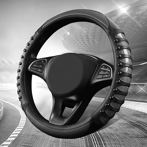 Car Leather Steering Wheel Cover - Carbon Fibre Material, Universal 14.5-15 Inch Leather Anti-Slip Breathable Auto Steering Wheel Covers for Men Women (3D Massage - Sports Black) - color: 3D Massage - Sports Black