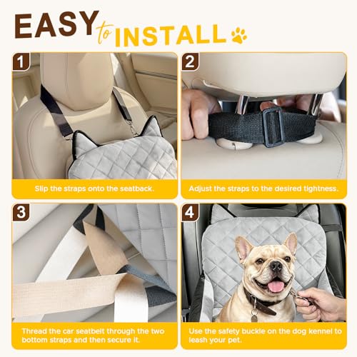 Dog Booster Car Seats for S/M Dogs Up to 35lbs,Pet Car Seat/Travel Bed with Washable&Removable Cover,Storage Pockets,Dog Safety Belt and Elevated Cushion Fits in Front/Back Seat - color: Grey