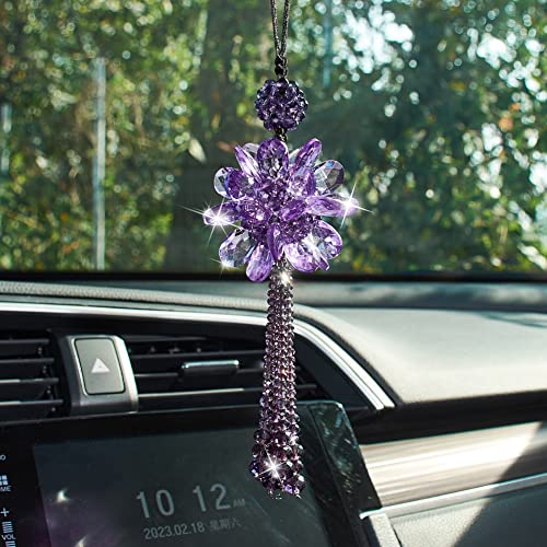 Crystal Flower Ball Car Pendant Lucky Car Mirror Hanging Ornament Crystal Suncatcher Hanging Charm Auto Interior Decoration, Purple - color: Crystal Flower Ball - Purple