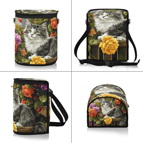 MNSRUU Car Trash Can with Lid, Gray Cat on The Garden Fence Car Trash Bag Hanging Organizers and Storage for Front Back Seat, Leak-Proof Trash Bin - color: Cats I14284