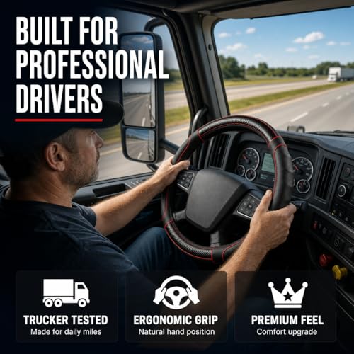 18 Inch Semi Truck Steering Wheel Cover for Freightliner Cascadia, Kenworth T680 T880, Peterbilt 579, Volvo VNL - Anti-Slip Carbon Fiber Grip - Carbon Red - color: Black Red